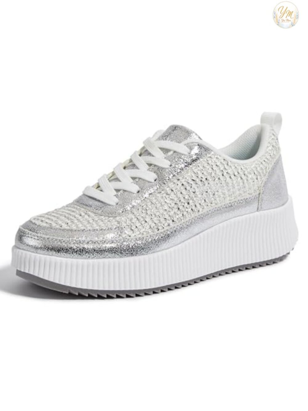 Woven Platform Sneakers Lace-Up Comfort Knit Walking Retro Style